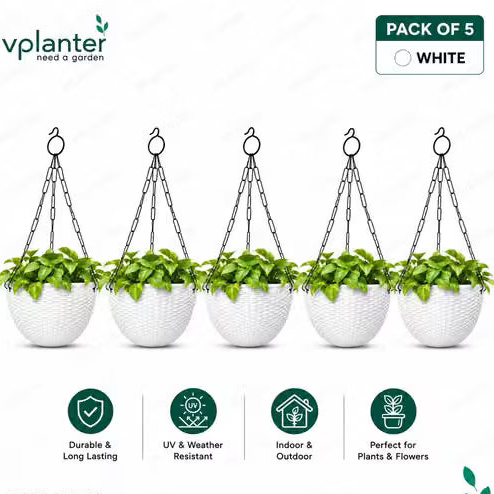 VPLANTER Round Garden Pots – Pack of 5 | Perfect for Flowers, Herbs & Greens