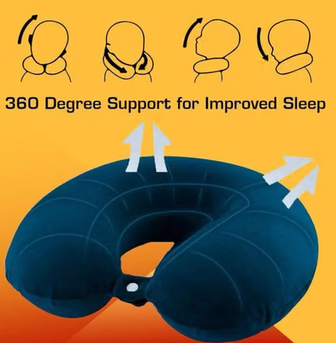 KGM Fiber Filled Neck Pillow Aeroplane Travel neck Support pillow with eye mask Neck Pillow & Eye Shade (Dark Blue)