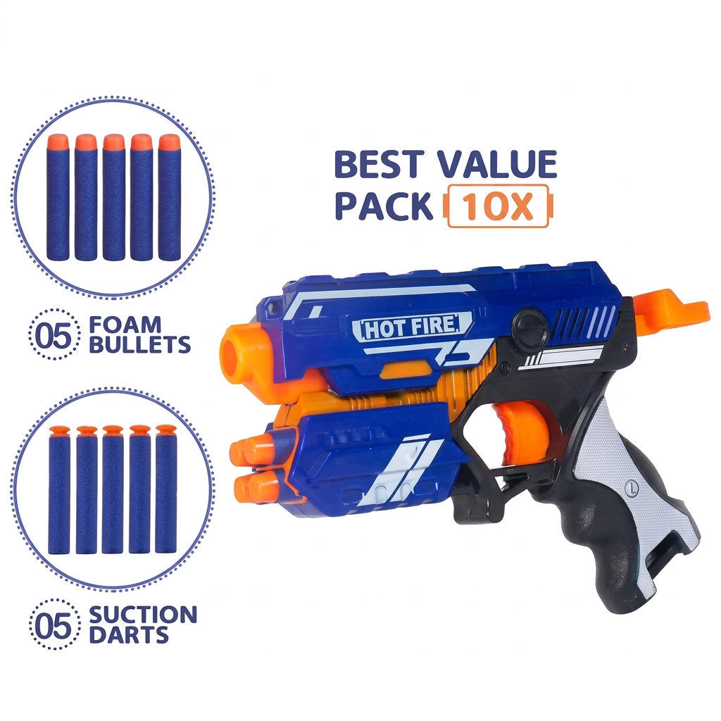 Blaze Storm Hot Fire Soft Bullet Gun Toy with 10 Safe Soft Foam Bullets, Fun Target Shooting Battle Fight Game for Kids Boys (Blaze Storm- Hot Fire)