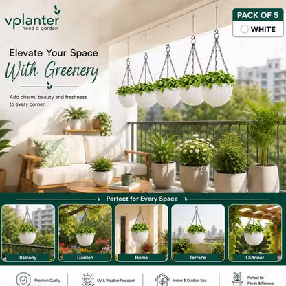 VPLANTER Round Garden Pots – Pack of 5 | Perfect for Flowers, Herbs & Greens