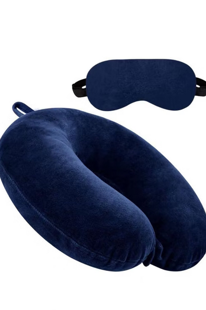 KGM Fiber Filled Neck Pillow Aeroplane Travel neck Support pillow with eye mask Neck Pillow & Eye Shade (Dark Blue)
