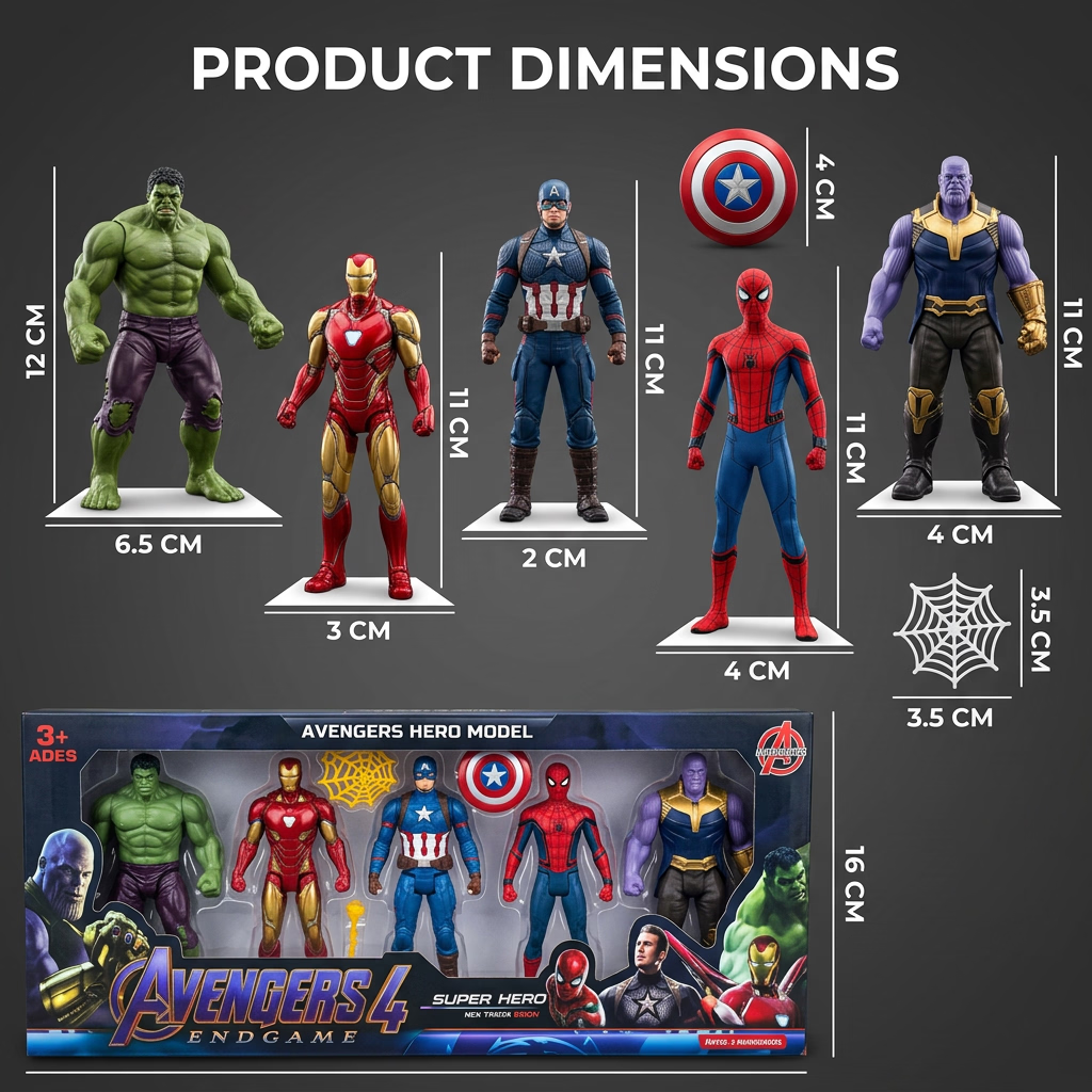 AKANSHA Avengers Hero Action Figure Set of 5 Superheroes (Multicolor)