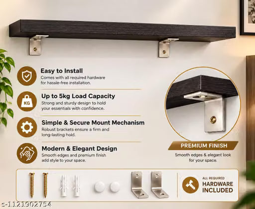 MDF Wall Shelf Set of 3 for Living Room, Modern Floating Wall Mounted Display Shelves for Home Decor, Bedroom, Office and Decorative Storage – Brown Wood Finish
